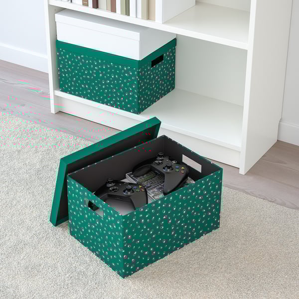 TJENA Storage box with lid green dotted IKEA