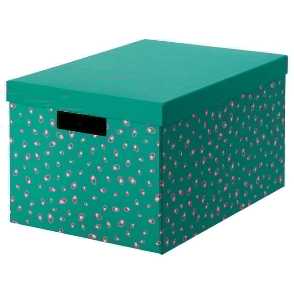 TJENA Storage box with lid green dotted IKEA
