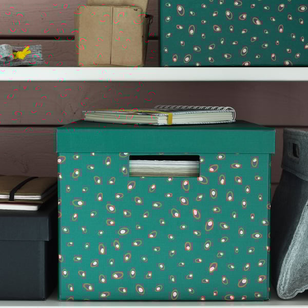 TJENA Storage box with lid green dotted IKEA