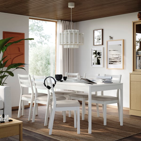 TONSTAD / TONSTAD Table and 6 chairs, off-white/off-white Fridtuna light beige, 200x85 cm