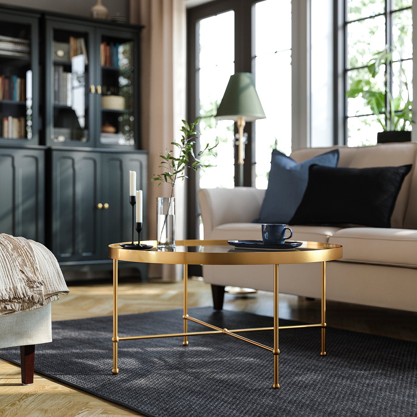 TORSJÖ Coffee table gold effect/glass 88 cm (34 5/8 