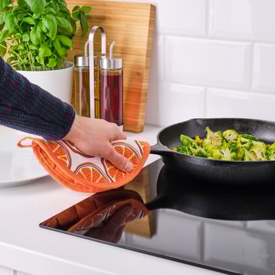 TORVFLY Pot holder, patterned/orange