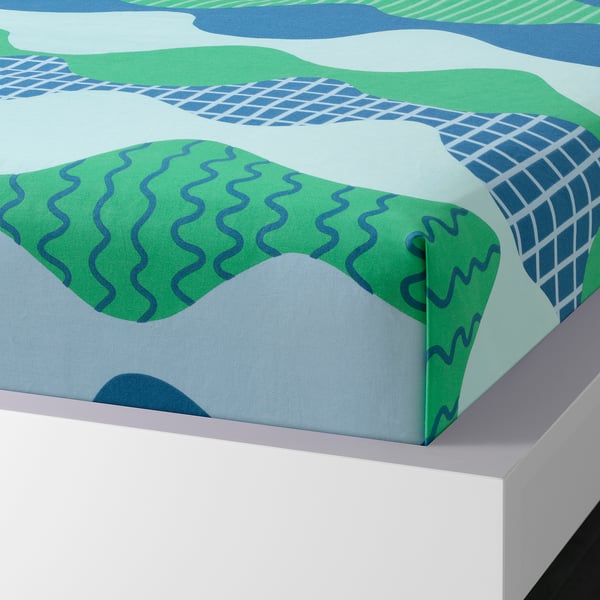 TRÅDFRÄKEN Flat sheet and 2 pillowcase, blue/green, 240x260/50x80 cm