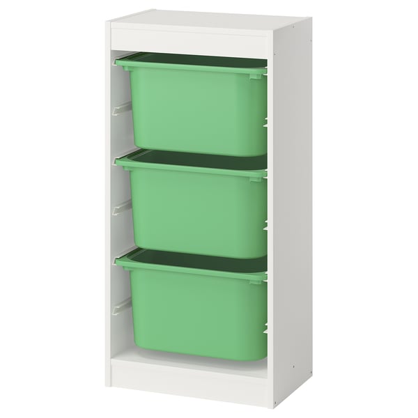 TROFAST Storage combination with boxes, white/bright green, 46x30x95 cm
