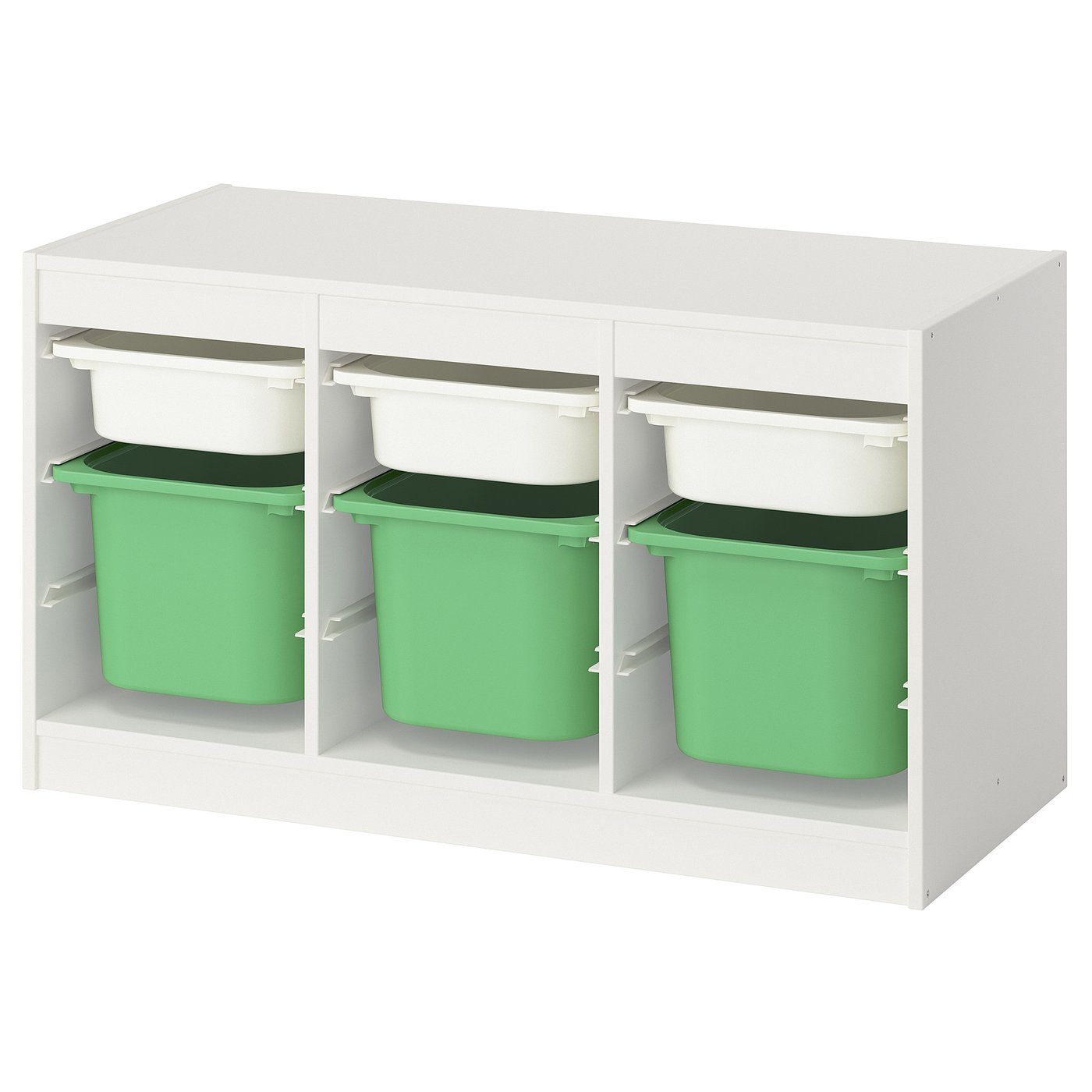 TROFAST Storage combination with boxes, white white/bright green, 99x44x56 cm (39x17 3/8x22 ")