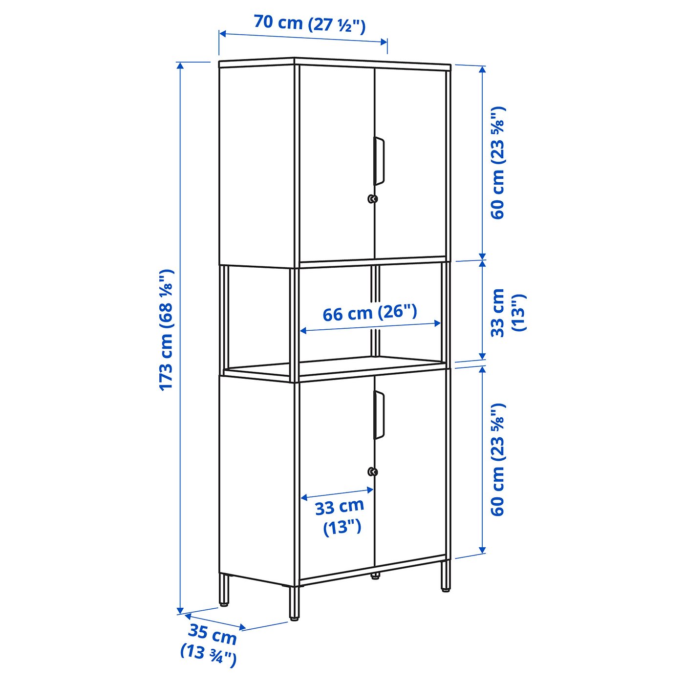 TROTTEN cabinet with doors, white, 70x35x173 cm (271/2x133/4x681/8 