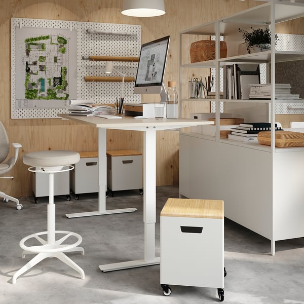 TROTTEN Desk sit/stand, beige/white, 120x70 cm