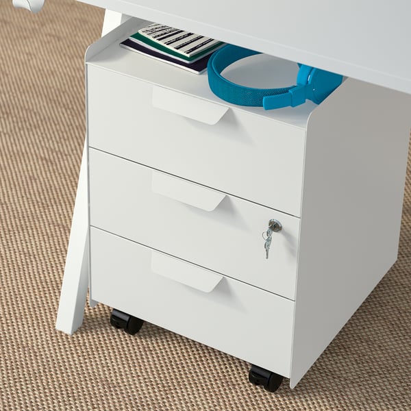 TROTTEN Drawer unit w 3 drawers on castors, white