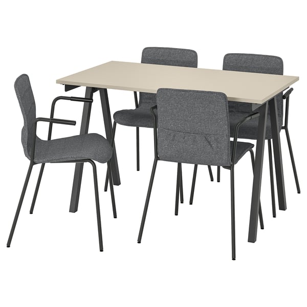 TROTTEN / LÄKTARE Conference table and chairs, beige anthracite/medium grey, 120x70 cm