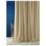 TRYSTÄVMAL Curtains, 1 pair, beige/white/floral pattern with heading tape, 145x250 cm
