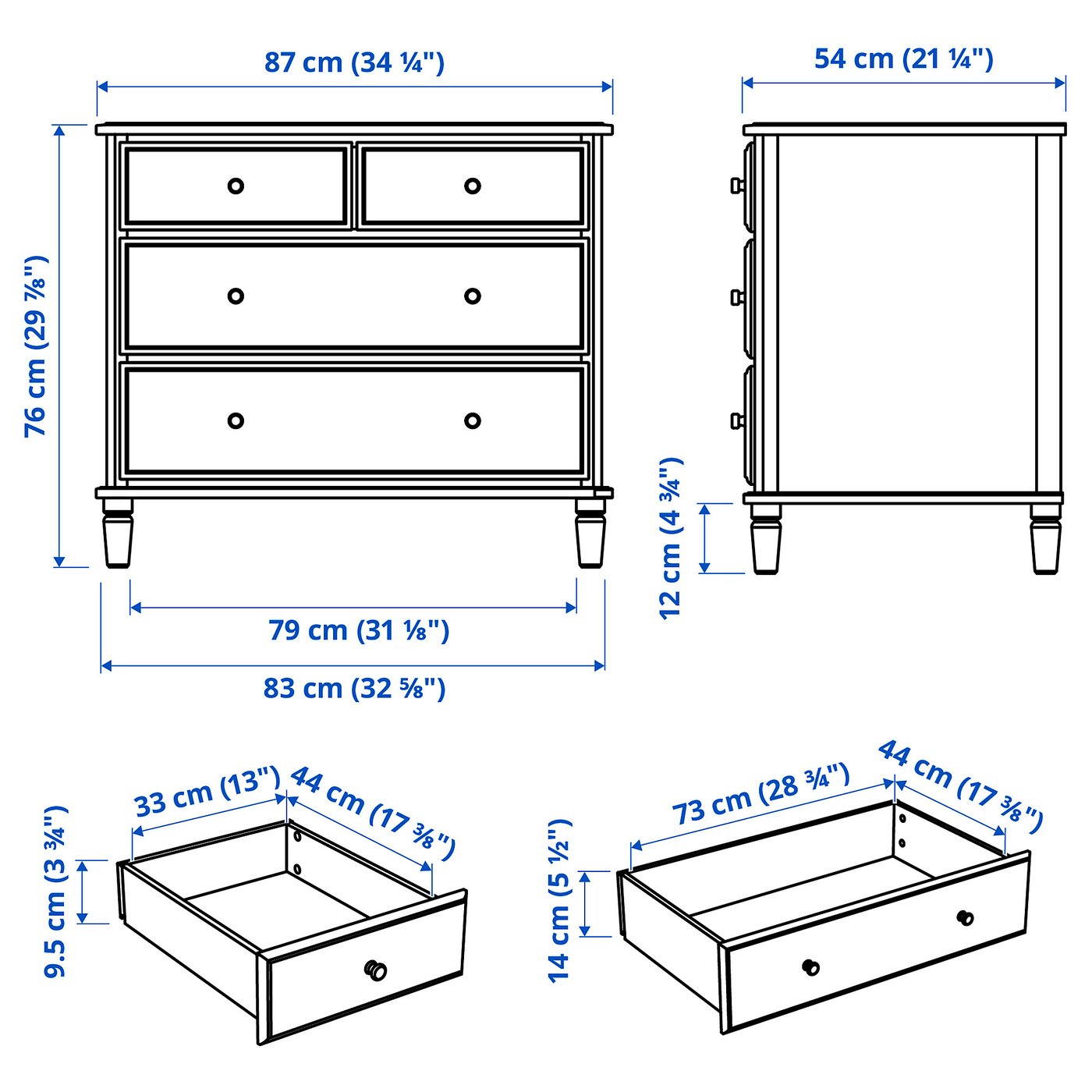 TYSSEDAL Chest of 4 drawers, white, 87x76 cm - IKEA