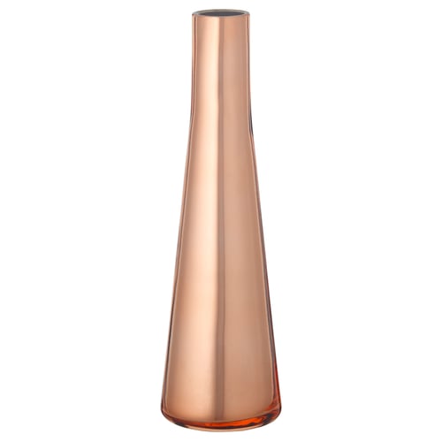 An UPPGJORD vase in copper colour with a sleek, tapered shape. Its made of glass with a tinted clear lacquer finish, handcrafted for a unique design.