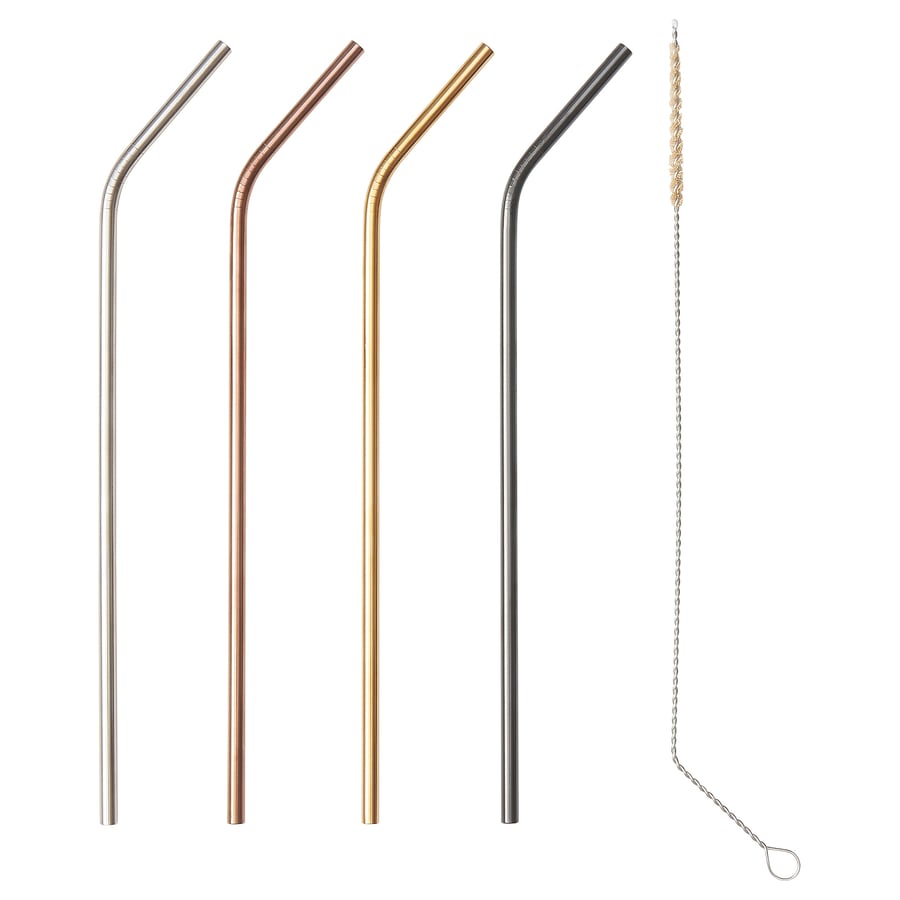 UPPSLUKAD drinking straws/cleaning brush, stainless steel/multicolour