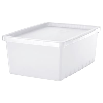 A white, rectangular storage box with a lid, made of polypropylene plastic, designed for organising various items.