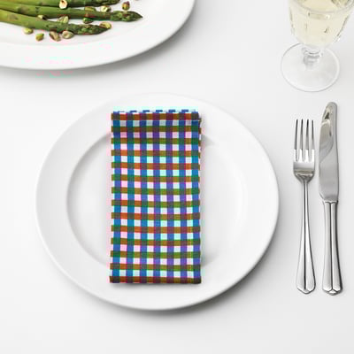 URSPRUNGLIG Napkin, white/blue, 25x25 cm 2 pack