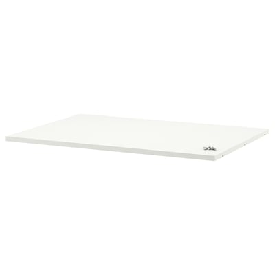 A white UTRUSTA shelf made of melamine, rectangular and flat, ideal for corner storage.