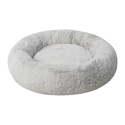 UTSÅDD pet bed: round, plush, grey, recycled polyester, high edge.