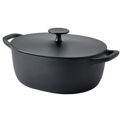 VARDAGEN Casserole with lid, enamelled cast iron matt/black, 5 l