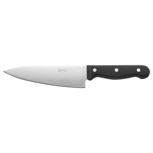 Black-handled ikea VARDAGEN knife with stainless blade.