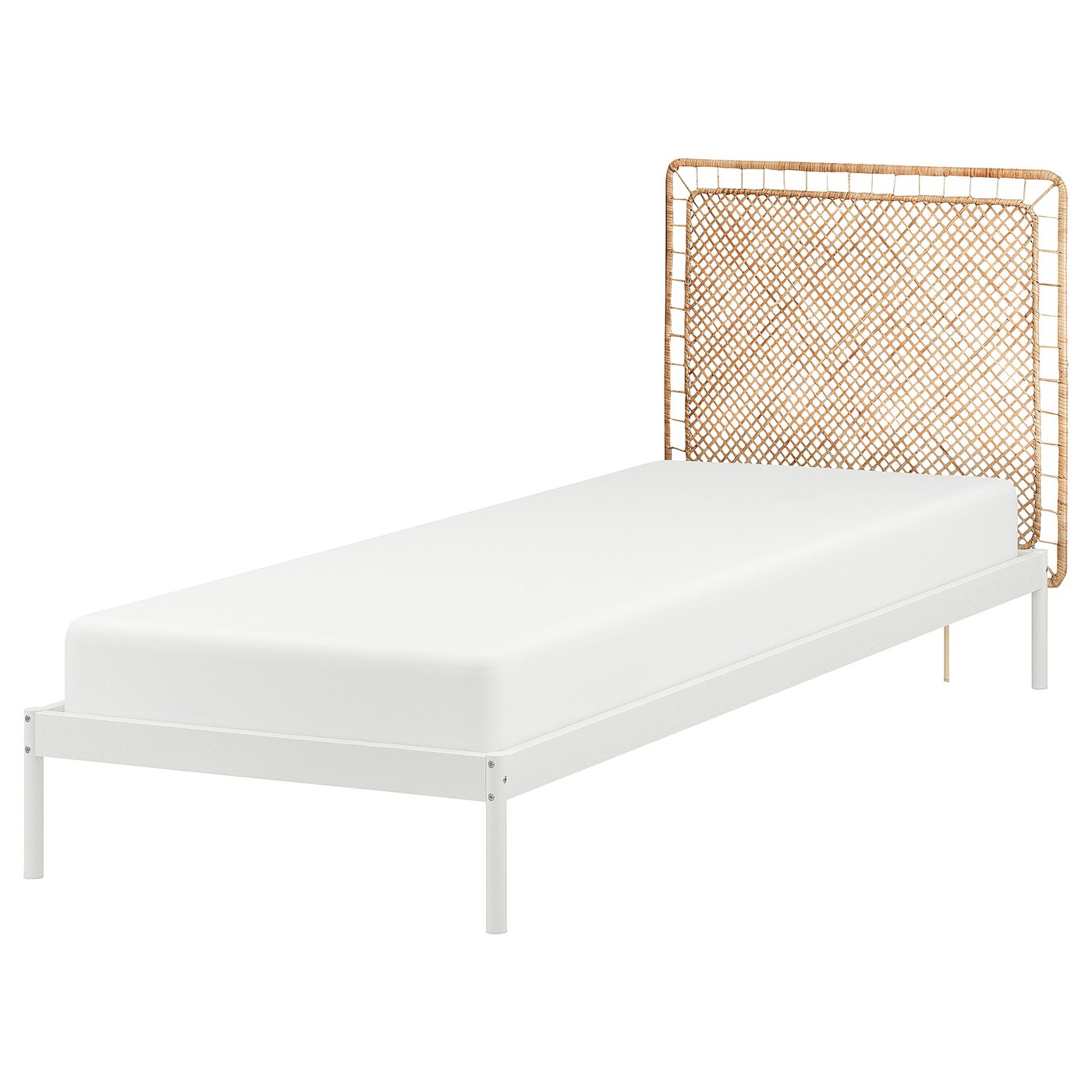 VEVELSTAD bed frame with 1 headboard, white/Tolkning rattan, 90x200 cm