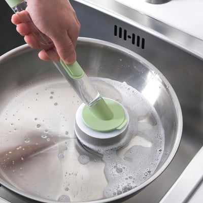 VIDEVECKMAL 3-piece dish sponge set w dispenser, light green