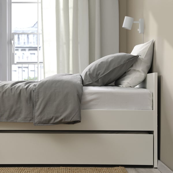 VIHALS Bed frame with 1 trundle bed, white/Luröy, 90x200 cm