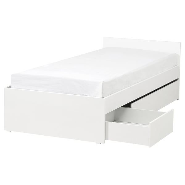 VIHALS Bed frame with 2 storage boxes, white/Luröy, 90x200 cm