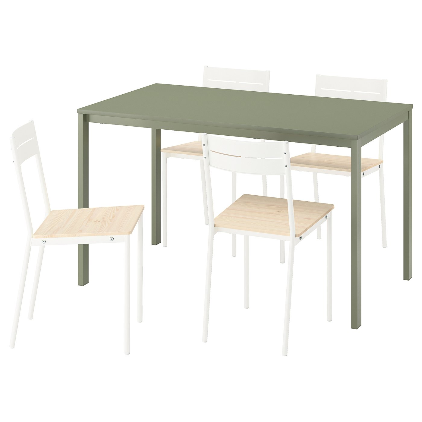 VIHALS Table and 4 chairs, green green/white pine, 125x74 cm (49 1/4x29 1/8 ")