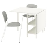 VIHALS / VIHALS Table and 2 chairs, gateleg table white/white Tibbleby beige-grey, 39/95/151x90 cm