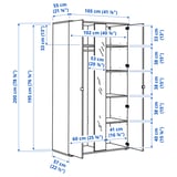 VIHALS Wardrobe and bench combination, white/mirror glass, 251x57x200 cm