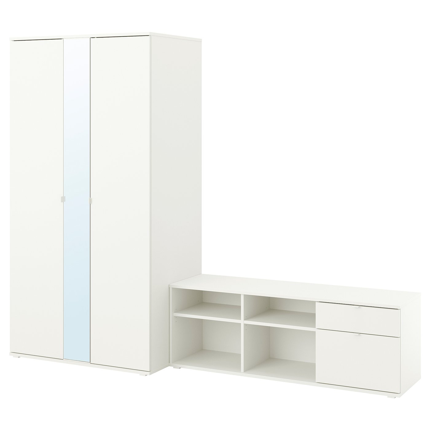 VIHALS Wardrobe and bench combination, white/mirror glass, 251x57x200 cm (98 7/8x22 1/2x78 3/4 ")