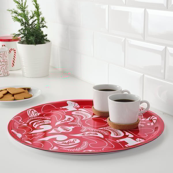 Vinterfest Tray Patterned White Red Ikea