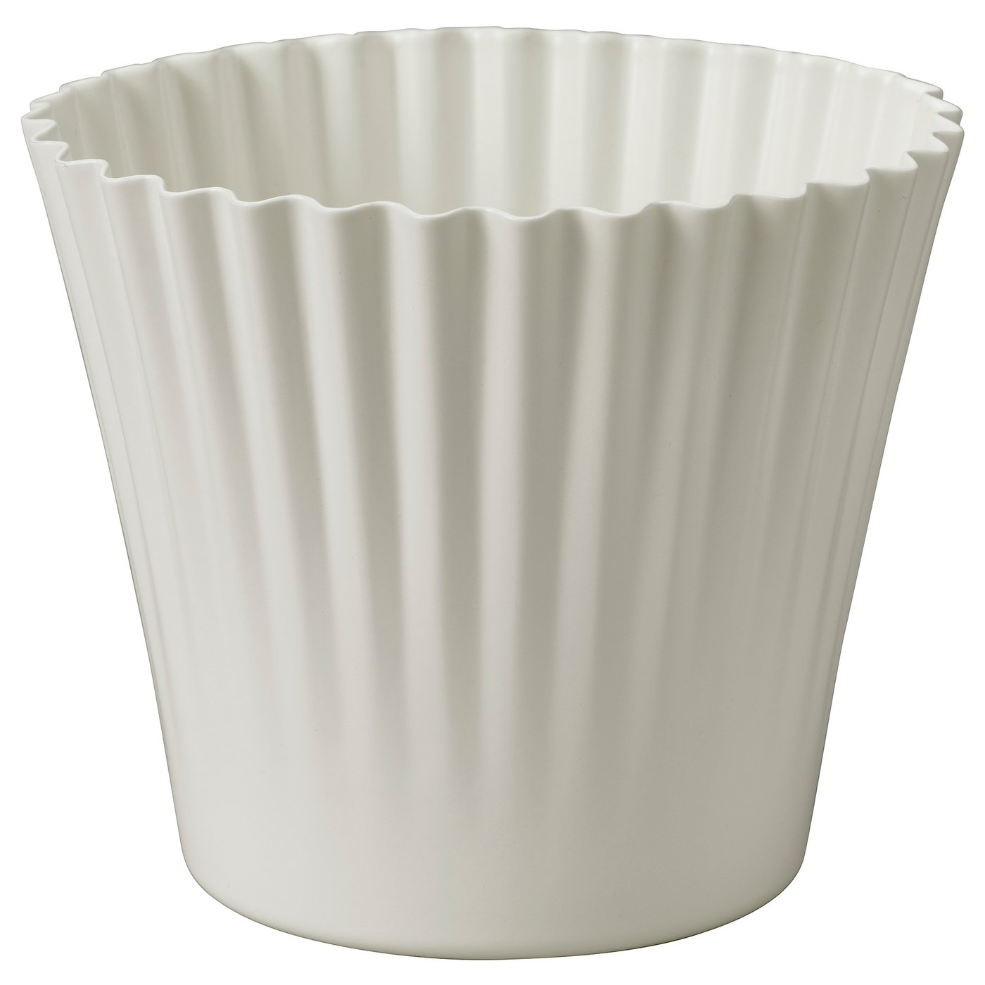 White ceramic vase with vertical ridges, plain and simple.
