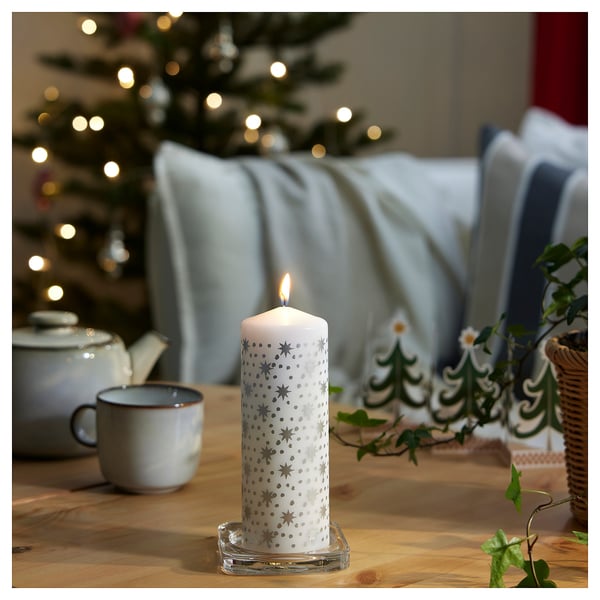 VINTERFINT unscented pillar candle, silvercolour, 19 cm (7 ½") IKEA