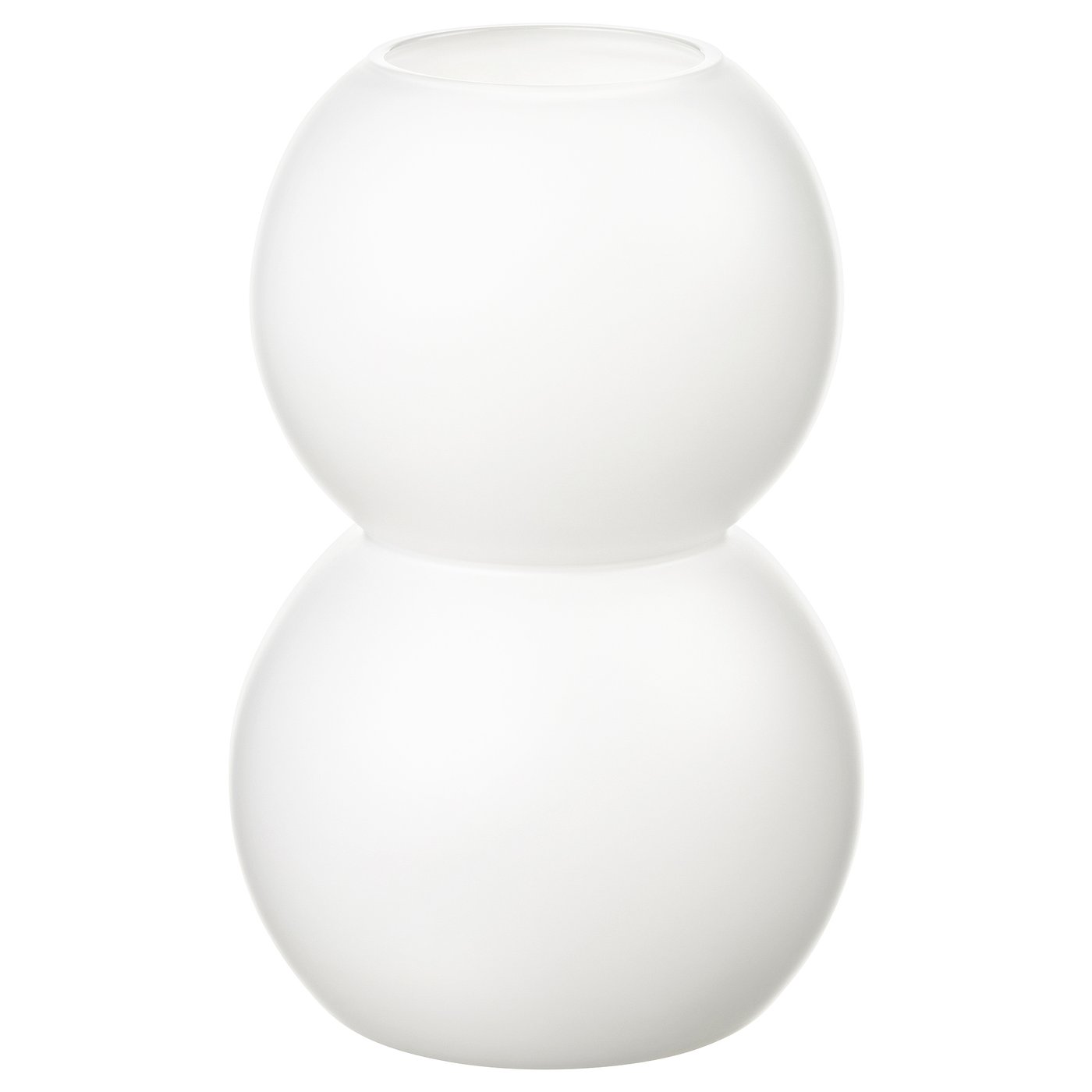 A VINTERFINT white glass vase with a spherical shape and a frosted appearance. The vase has a glossy finish and a slim neck.