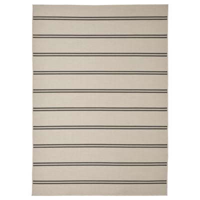 VIRKLUND Rug flatwoven, in/outdoor, beige/dark grey, 160x230 cm