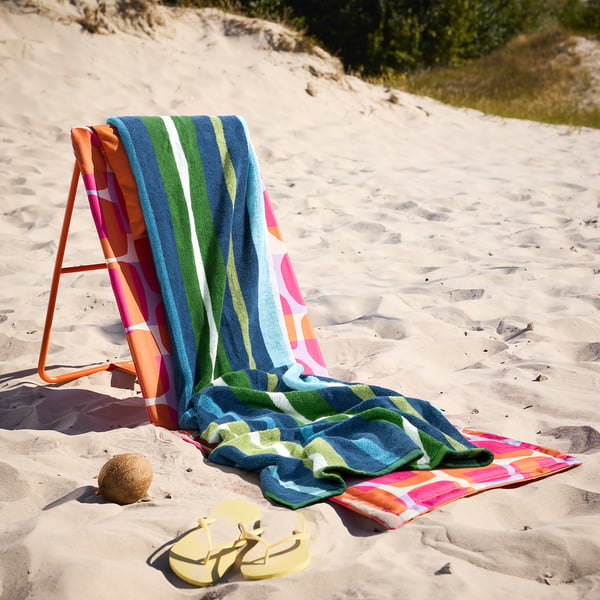 VITHÖJDEN Beach towel, green/multicolour, 90x150 cm