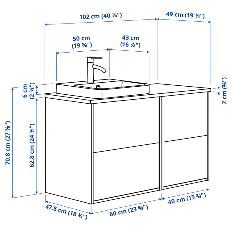 Illustration with measurements for the product: ÄNGSJÖN.