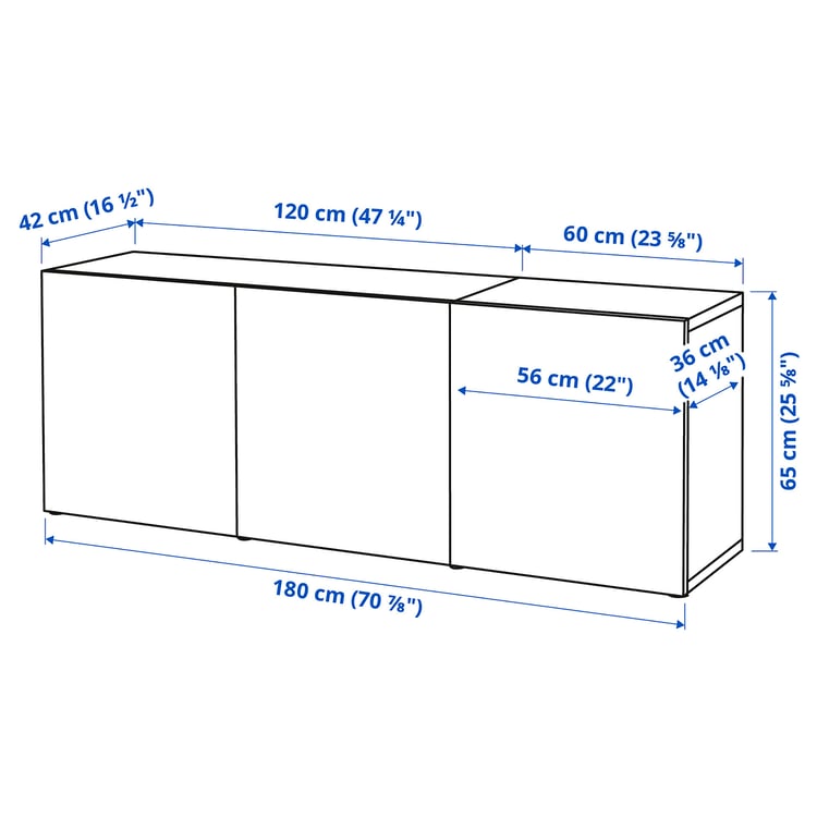 Illustration with measurements for the product: BESTÅ.