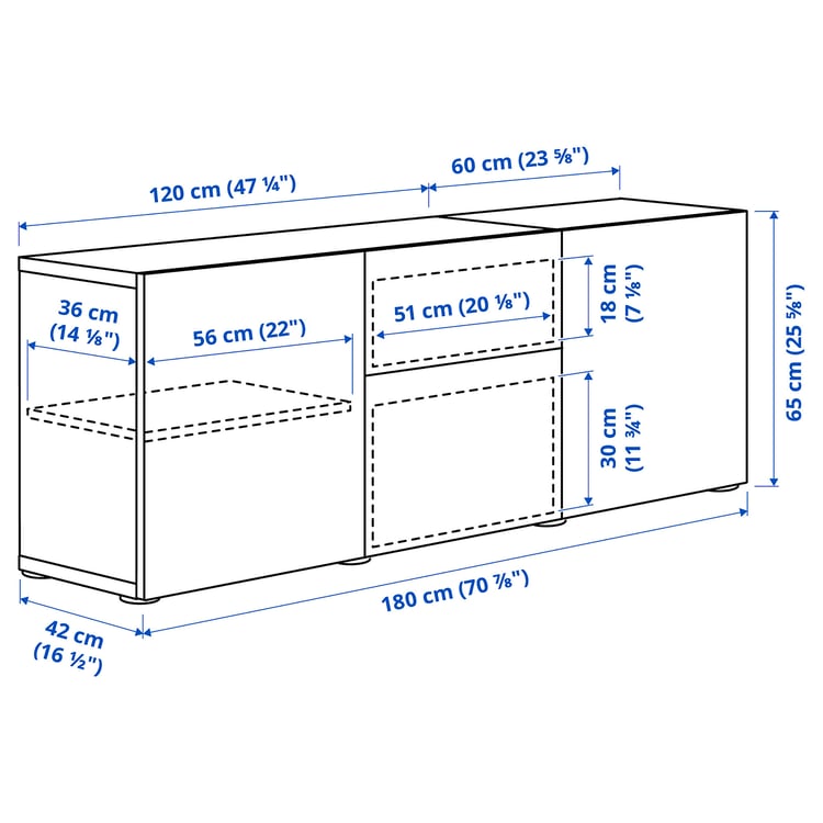 Illustration with measurements for the product: BESTÅ.