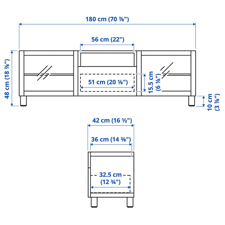 Illustration with measurements for the product: BESTÅ.