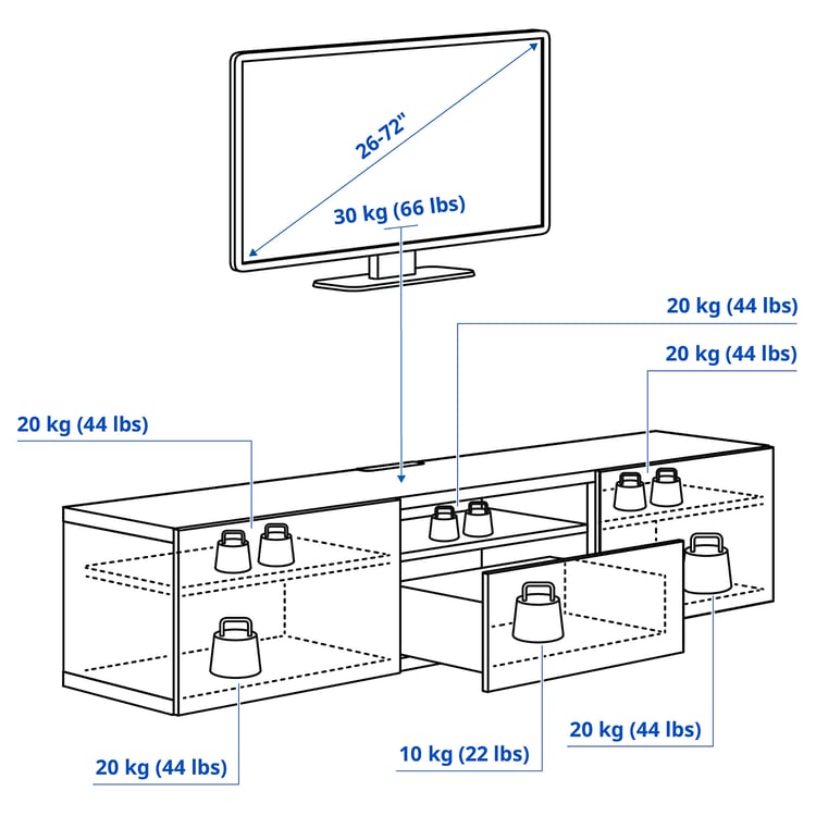 Illustration with measurements for the product: BESTÅ.