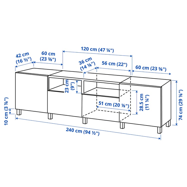 Illustration with measurements for the product: BESTÅ.