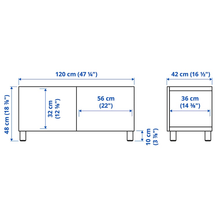 Illustration with measurements for the product: BESTÅ.