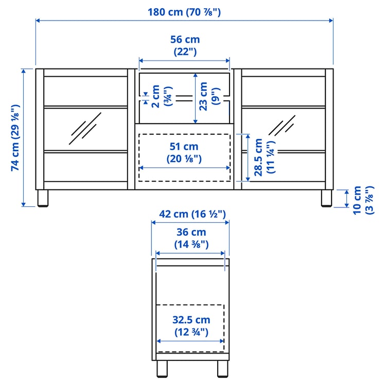 Illustration with measurements for the product: BESTÅ.