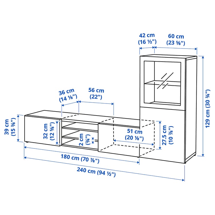 Illustration with measurements for the product: BESTÅ.