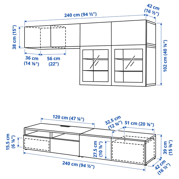 Illustration with measurements for the product: BESTÅ.