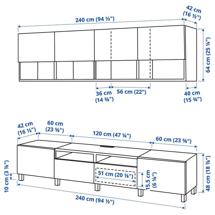 Illustration with measurements for the product: BESTÅ.