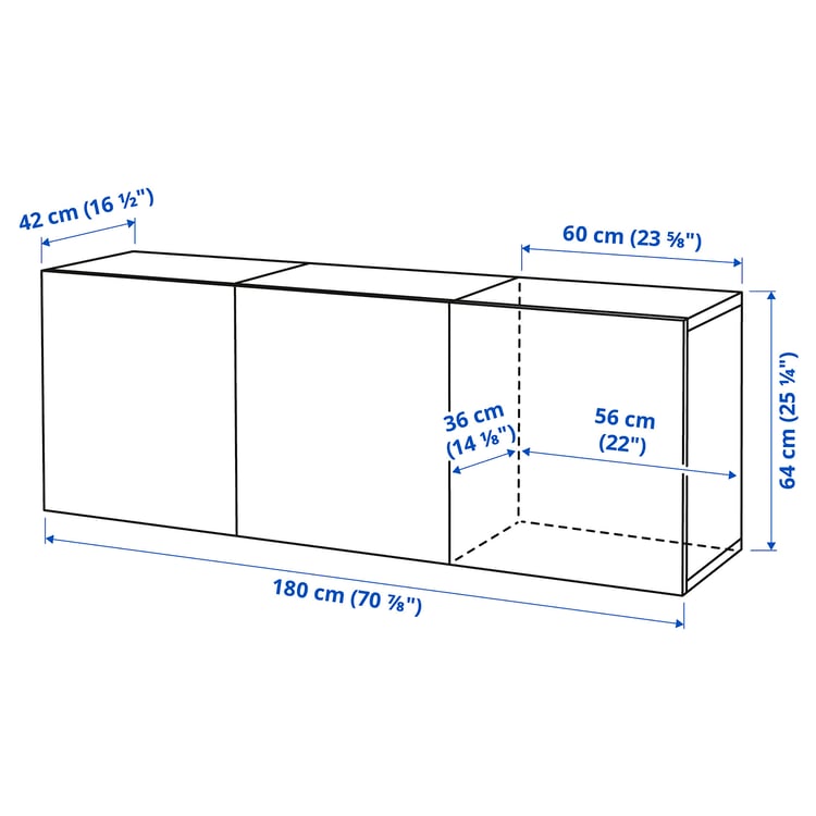 Illustration with measurements for the product: BESTÅ.