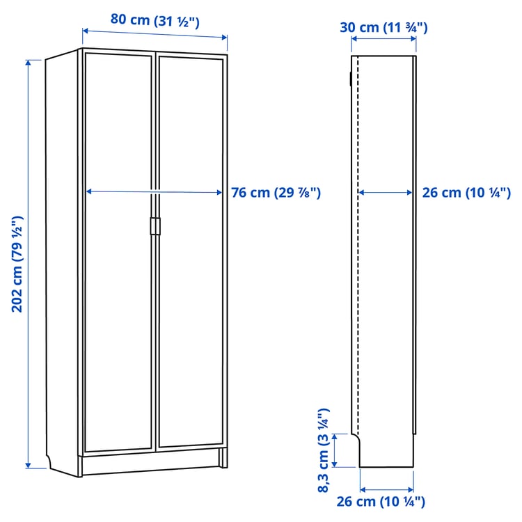 Illustration with measurements for the product: BILLY.